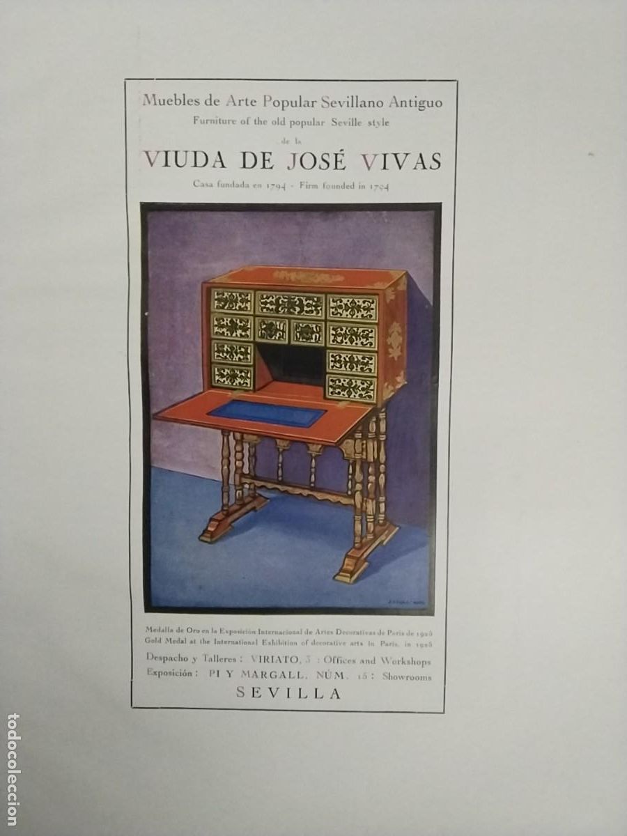 Sammeln von Plakaten: MUEBLES DE ARTE POPULAR SEVILLANO ANTIGUO VIUDA JOSE VIVAS SEVILLA HOJA A&Ntilde;O 1927