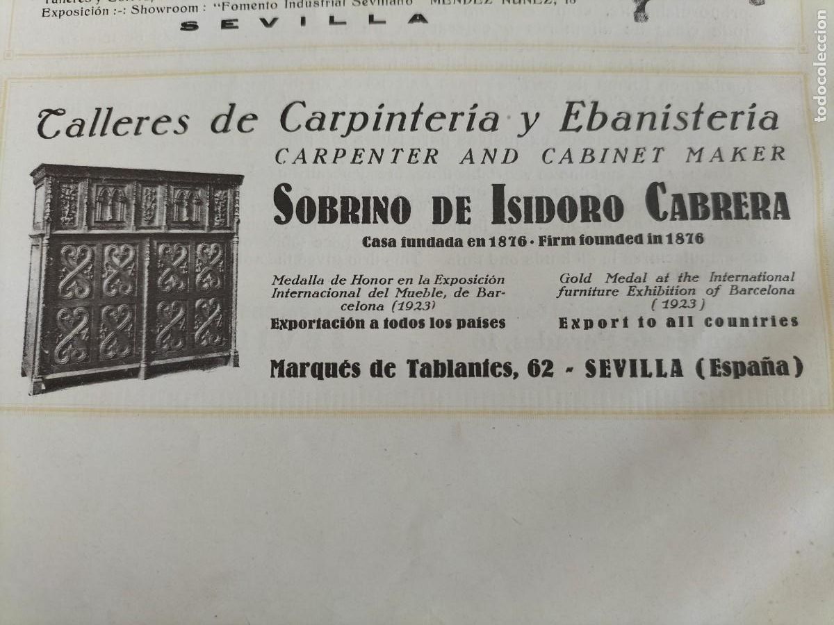 Sammeln von Plakaten: TALLERES DE CARPINTERIA Y EBANISTERIA SOBRINO DE ISIDORO CABRERA SEVILLA HOJA A&Ntilde;O 1927