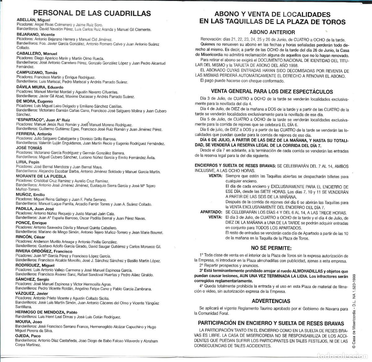 Coleccionismo de carteles: FERIA DEL TORO PAMPLONA - PROGRAMA OFICIAL - Foto 2