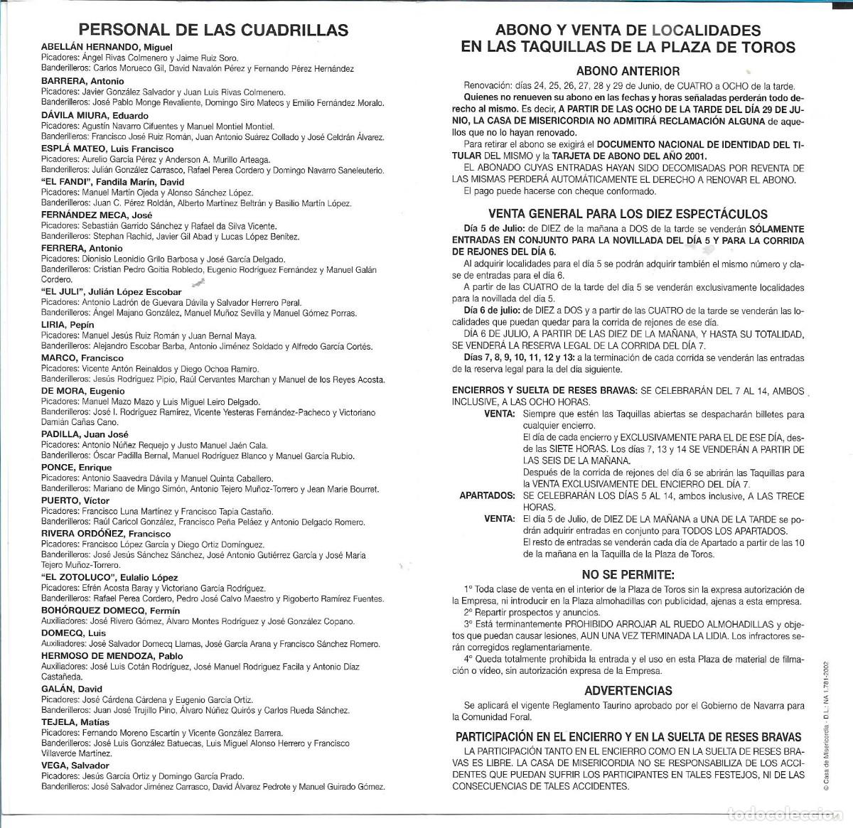 Coleccionismo de carteles: FERIA DEL TORO PAMPLONA - PROGRAMA OFICIAL - Foto 2