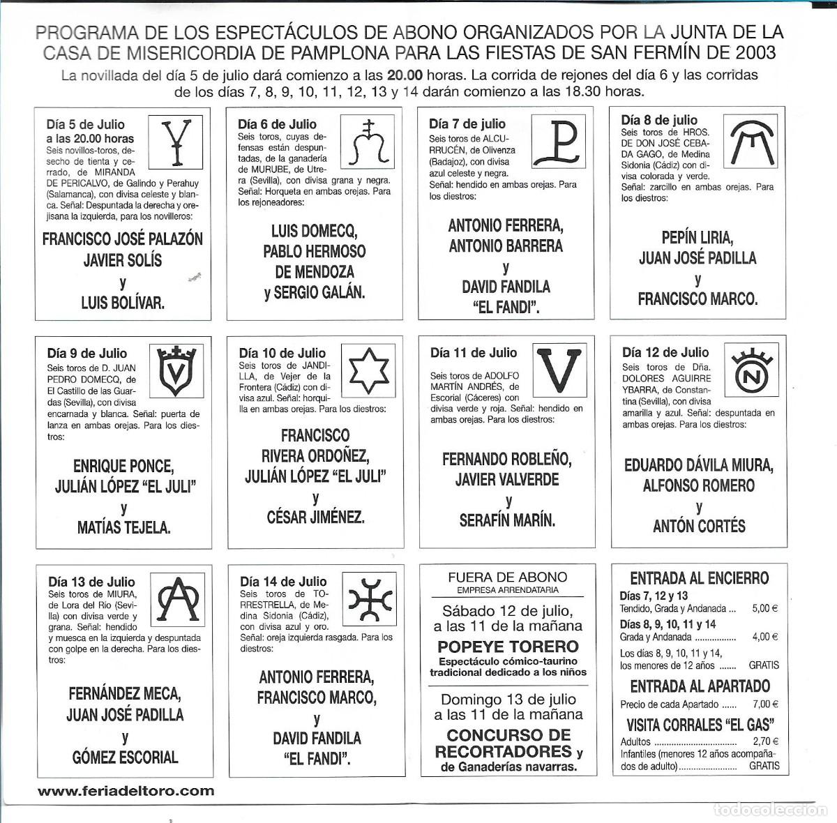 Coleccionismo de carteles: FERIA DEL TORO PAMPLONA - PROGRAMA OFICIAL - Foto 3