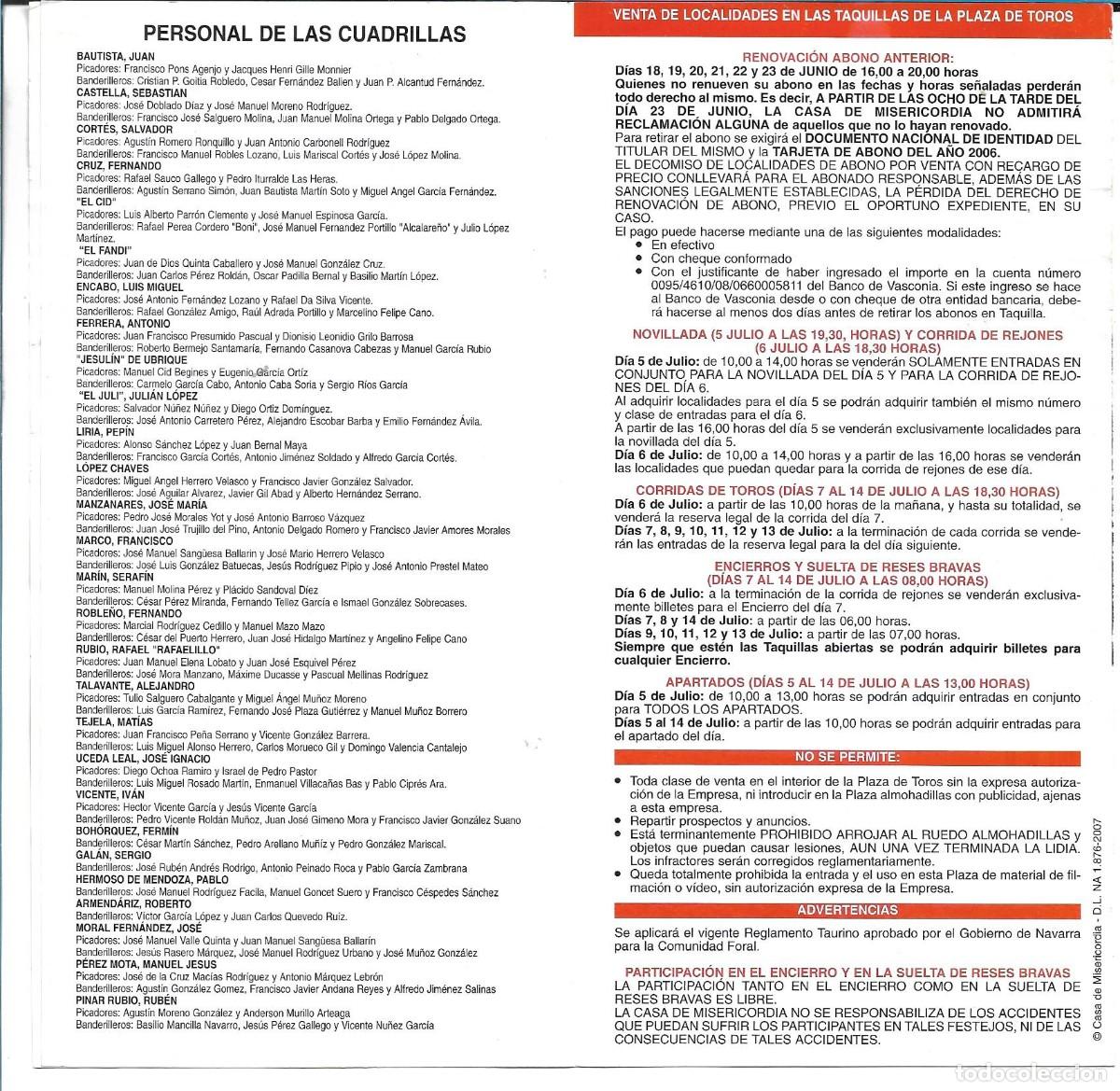 Coleccionismo de carteles: FERIA DEL TORO PAMPLONA - PROGRAMA OFICIAL - Foto 2