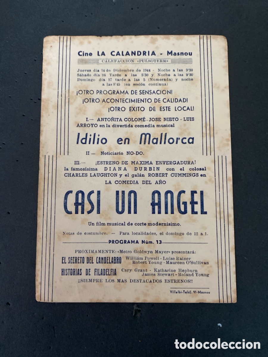 Coleccionismo de carteles: Programaci&oacute;n de cine Casi un &Aacute;ngel - Foto 2