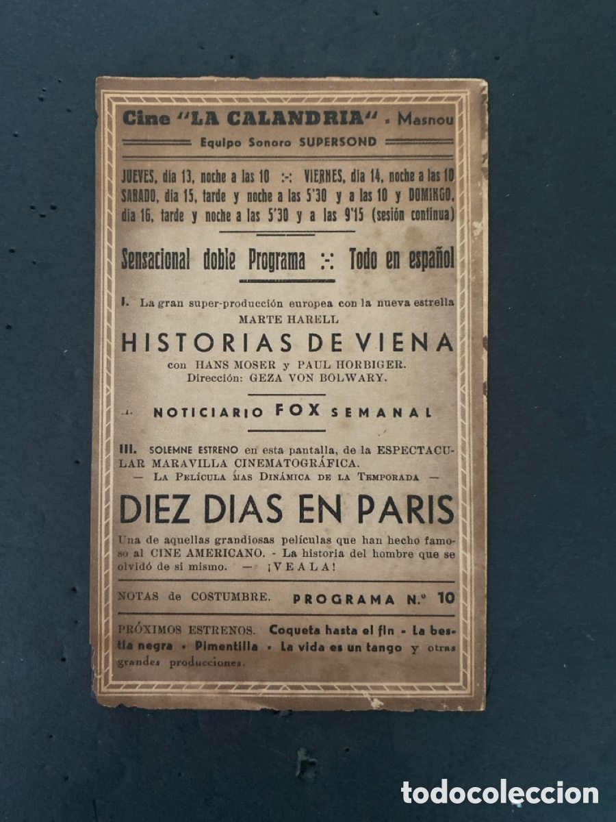Coleccionismo de carteles: Programaci&oacute;n de Cine Diez d&iacute;as en Par&iacute;s - Foto 3
