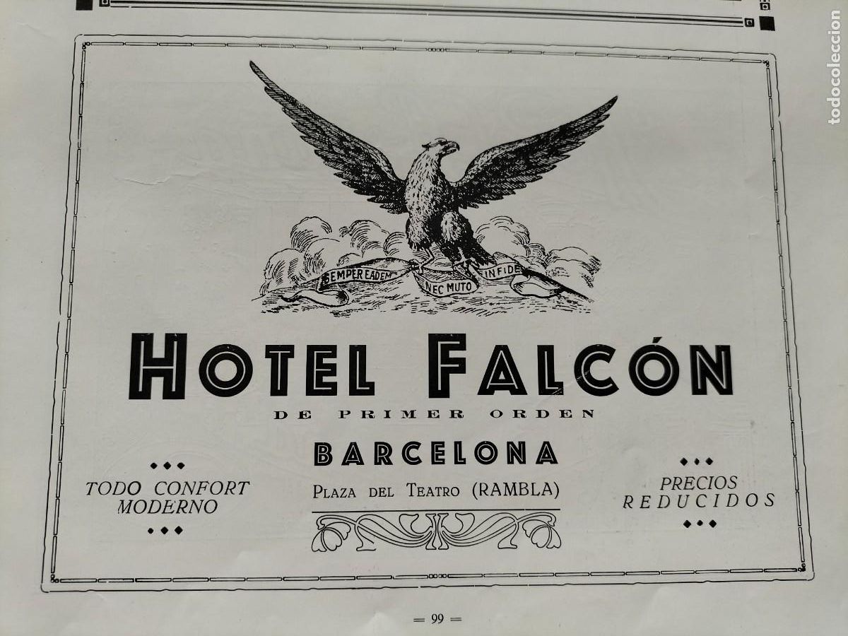Collectionnisme d'affiches: HOTEL FALCON BARCELONA PLAZA DEL TEATRO HOJA REVISTA A&Ntilde;O 1926