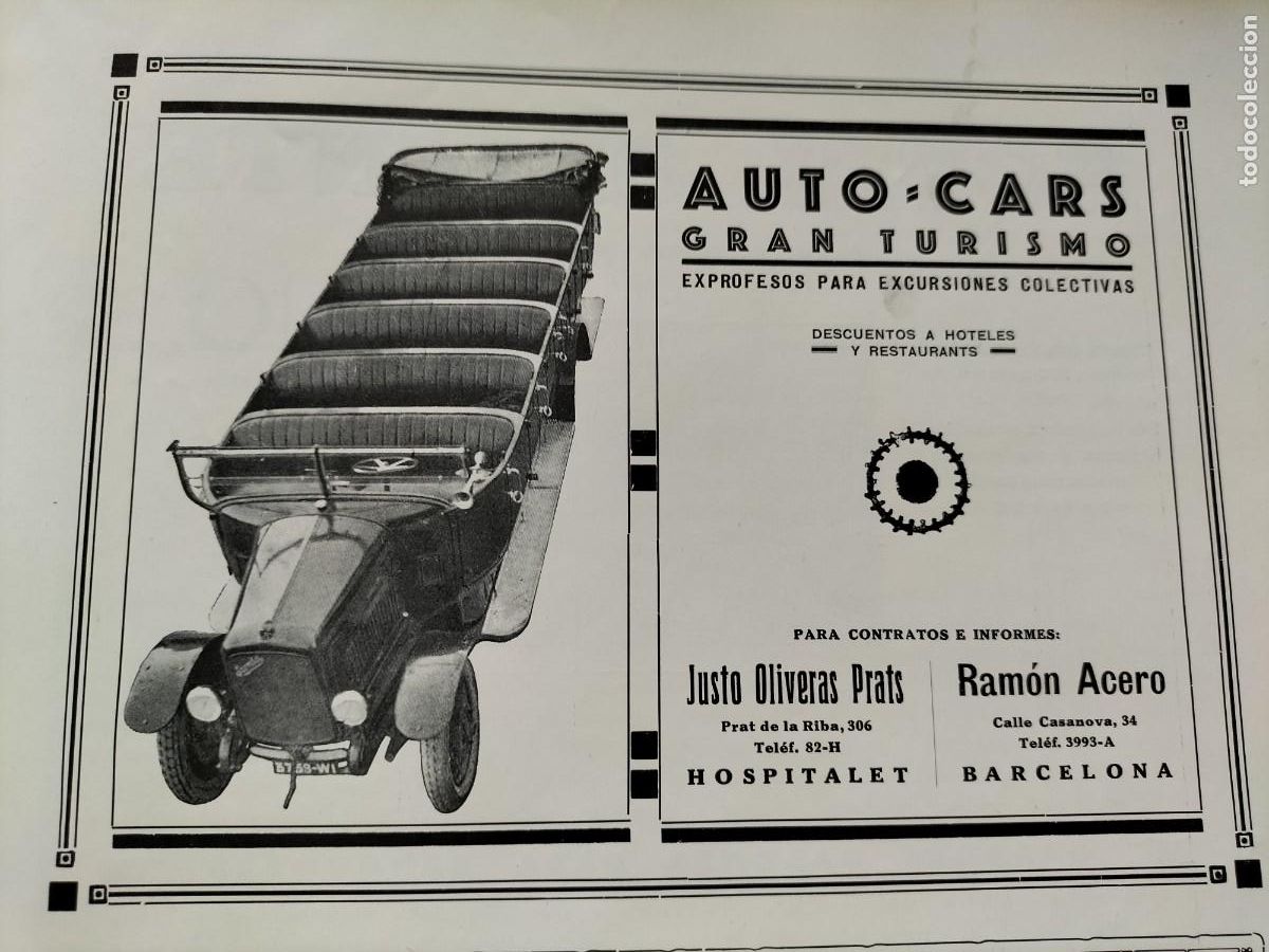 Collectionnisme d'affiches: AUTO CARS GRAN TURISMO EXCURSIONES COLECTIVAS BARCELONA JUSTO OLIVERAS PRATS HOJA A&Ntilde;O 1926