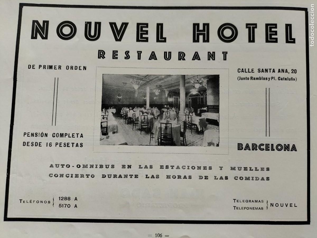 Collectionnisme d'affiches: NOUVEL HOTEL / REGINA HOTEL BARCELONA PRPIETARIO F.RECASENS HOJA A&Ntilde;O 1926