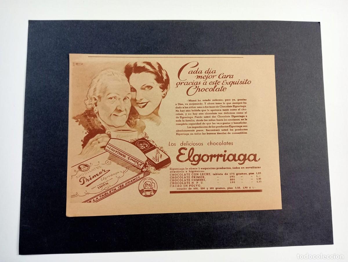 Poster collecting: CARTEL.LITO CHOCOLATES ELGORRIAGA - PUBLICIDAD ORIGINAL 17 x 12 Cm / BLANCO Y NEGRO 1936