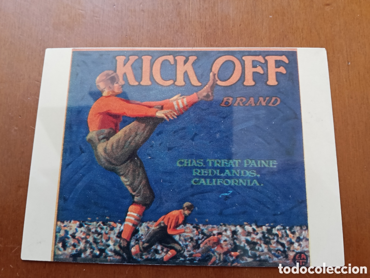 Collezionismo di affissi: Chapa pl&aacute;stica copia del anuncio Redlands Kick Off Football Orange Citrus Fruit Crate Label