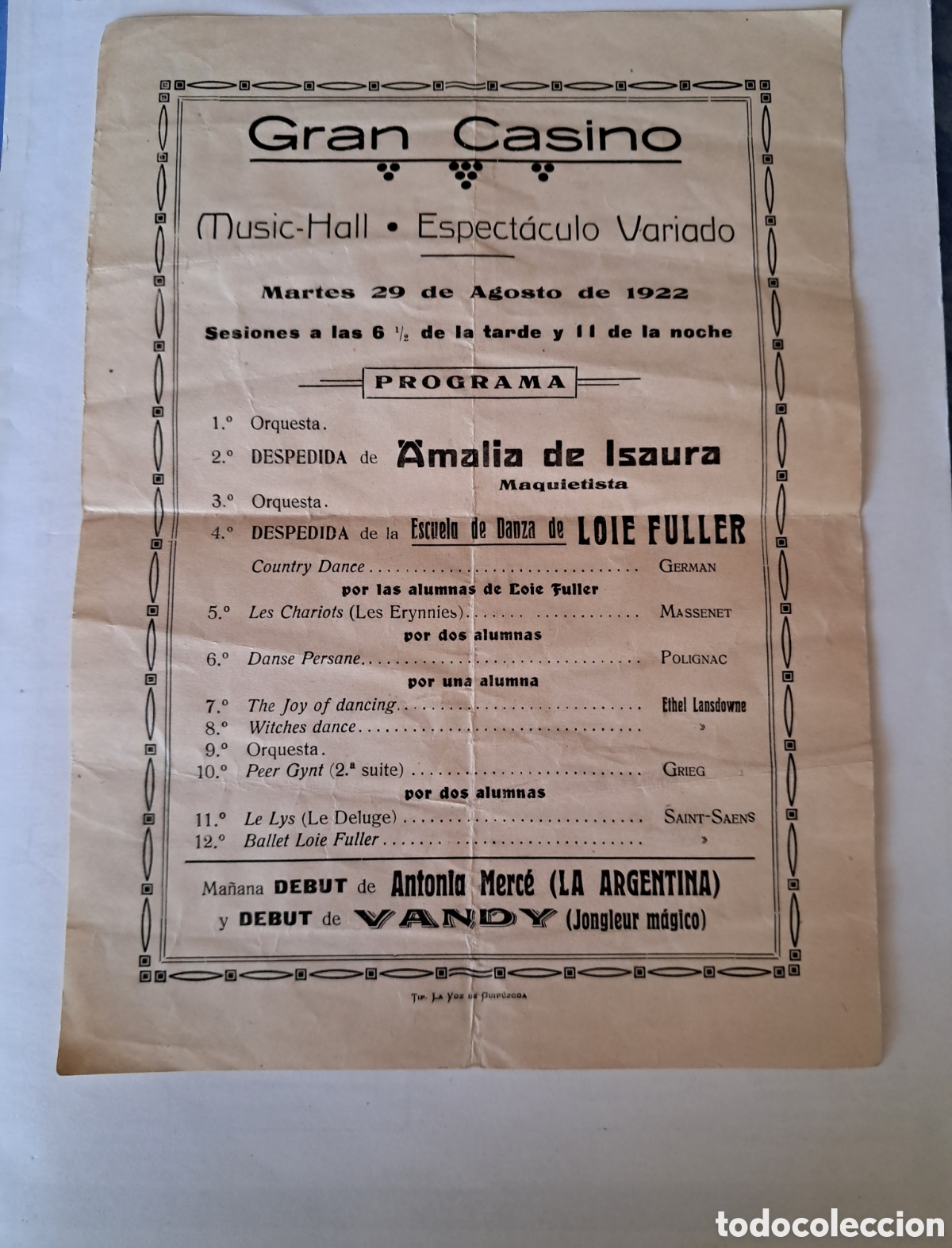 Poster collecting: Antigua publicidad Gran Casino 1922