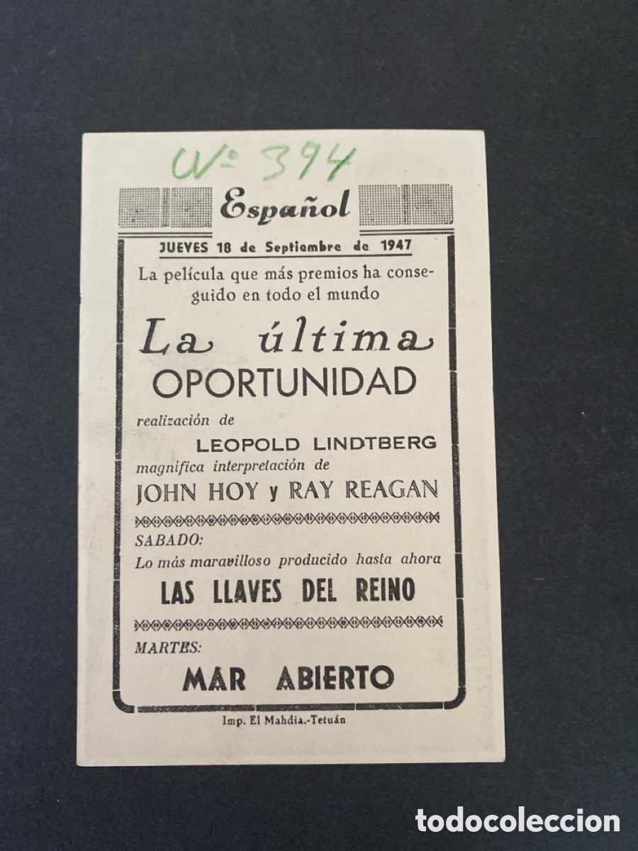 Coleccionismo de carteles: Programa de cine La &uacute;ltima oportunidad - Foto 2