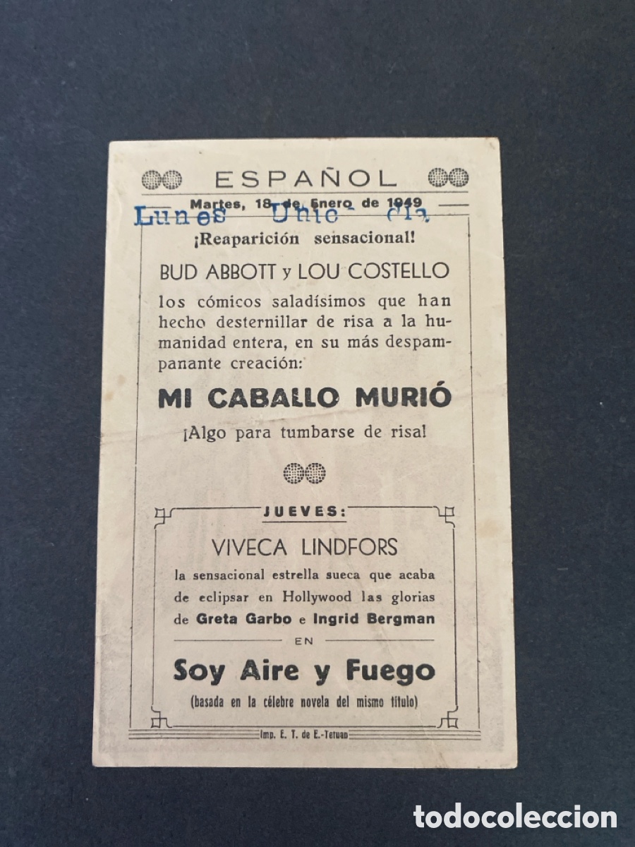 Coleccionismo de carteles: Programa de cine Mi caballo muri&oacute; - Foto 2