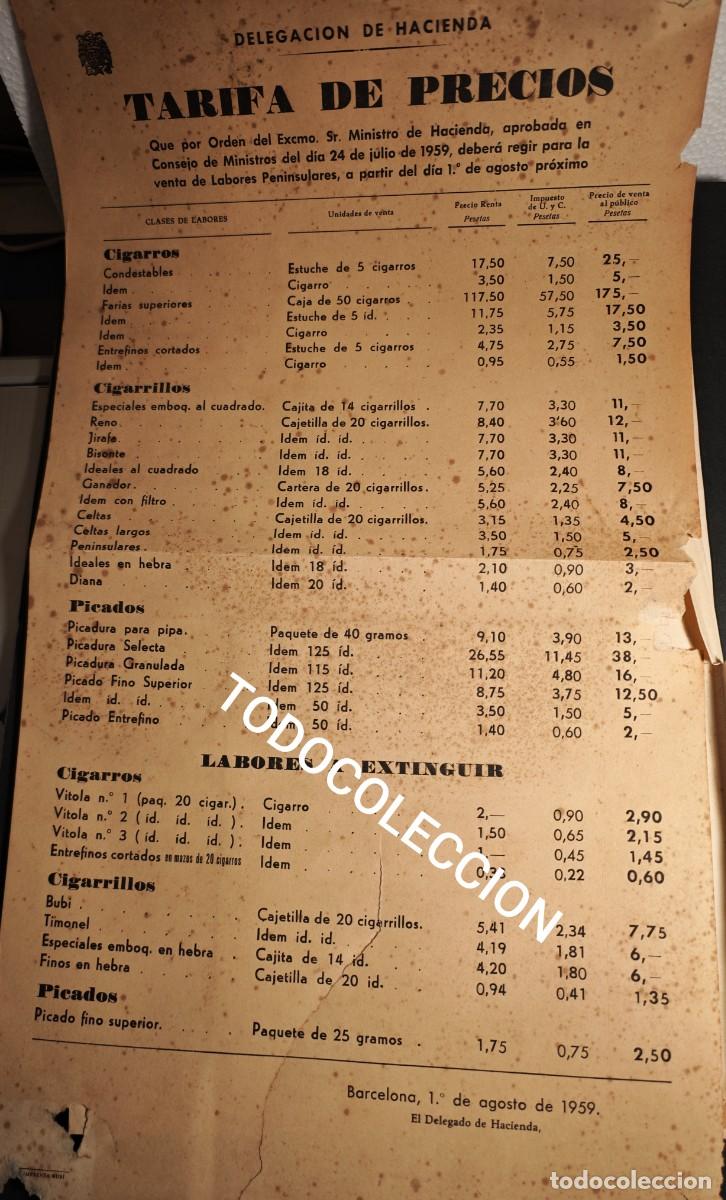 Coleccionismo de carteles: TABACALERA S A - TARIFA DE PRECIOS - Foto 1