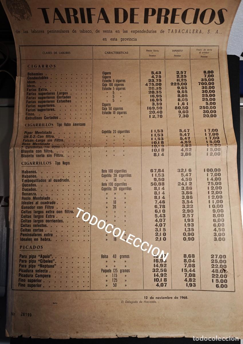 Coleccionismo de carteles: TABACALERA S.A - TARIFA DE PRECIOS - Foto 1