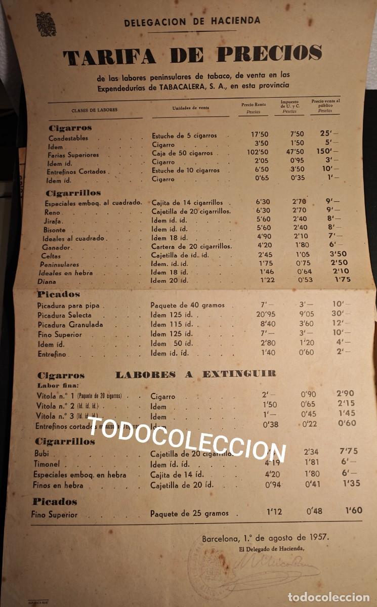 Coleccionismo de carteles: TABACALERA S.A - TARIFA DE PRECIOS - Foto 1