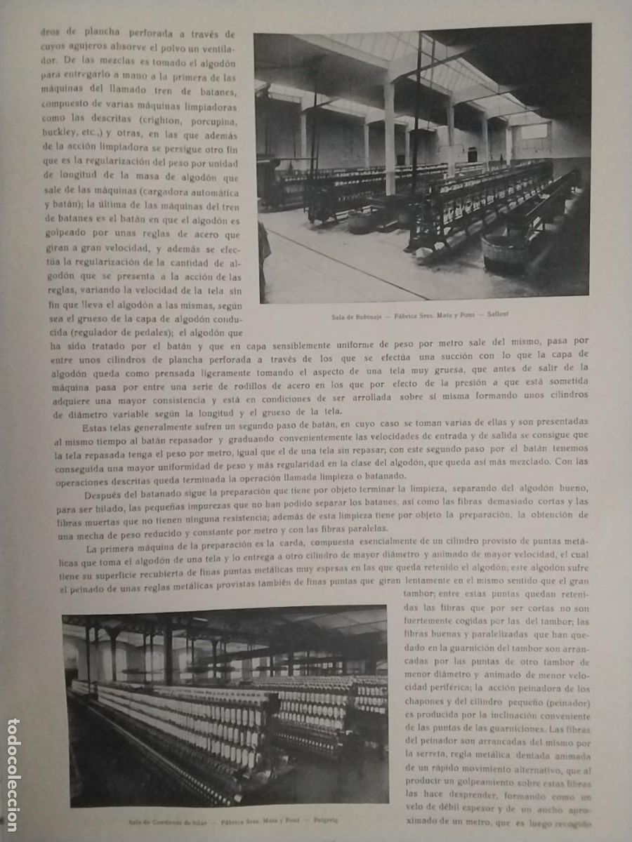 Poster collecting: FABRICA SRES MATA Y PONS SALA DE BOBINAJE SALLENT SALA CONTINUAS HILAR PUIGREIG HOJA A&Ntilde;O 1928