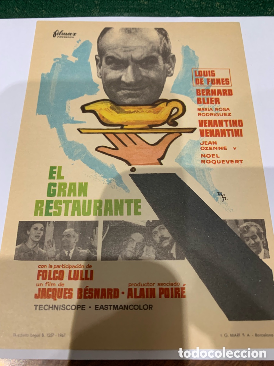 Collectionnisme d'affiches: Publicidad antigua pel&iacute;cula cine - El Gran Restaurante - Louis de Funes - 14 x 10,50 cm