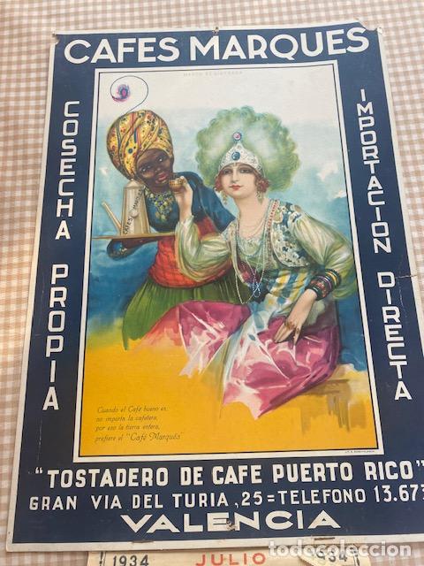 Coleccionismo de carteles: VALENCIA. CARTEL CALENDARIO 1934 PUBLICIDAD CAFES MARQUES , CARTON,
