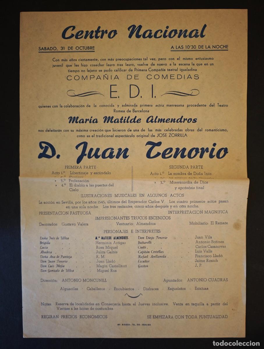 Coleccionismo de carteles: D. JUAN TENORIO - IGUALADA - Foto 2