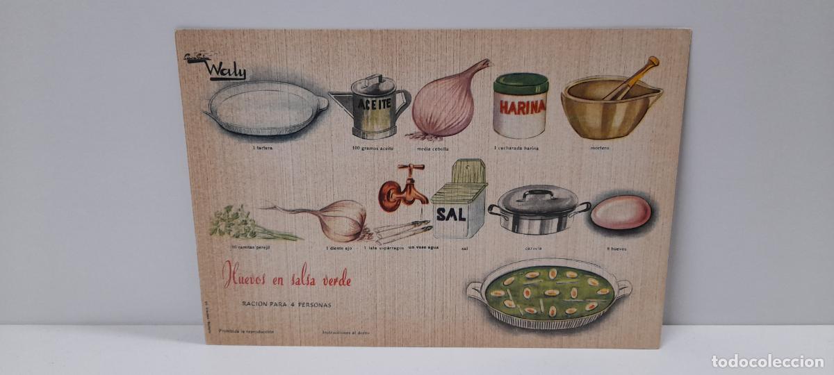 Collectionnisme d'affiches: ANTIGUA RECETA DE COCINA . HUEVOS EN SALSA VERDE . CREACIONES EVA . ORIGINALES A&Ntilde;OS 50 / 60