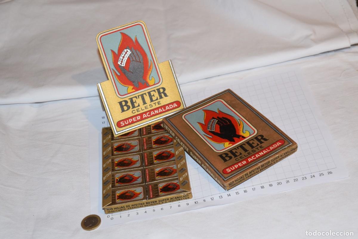 Coleccionismo de carteles: Vintage - BETER Celeste - Caja/Expositor con 10 cajitas, 100 HOJAS de AFEITAR &iexcl;MIRA fotos/detalles!