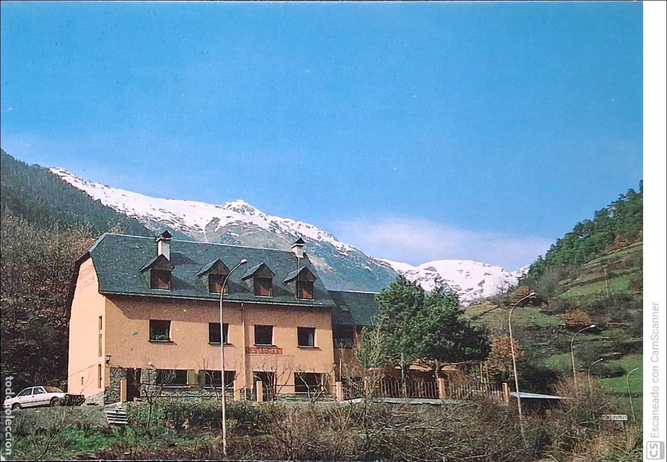 Collectionnisme d'affiches: Bar Restaurante Barrad&oacute;s. Pont d'Arr&oacute;s - Val d'Ar&aacute;n. Dorso con mapa de la situaci&oacute;n. Tama&ntilde;o: 10 x 7