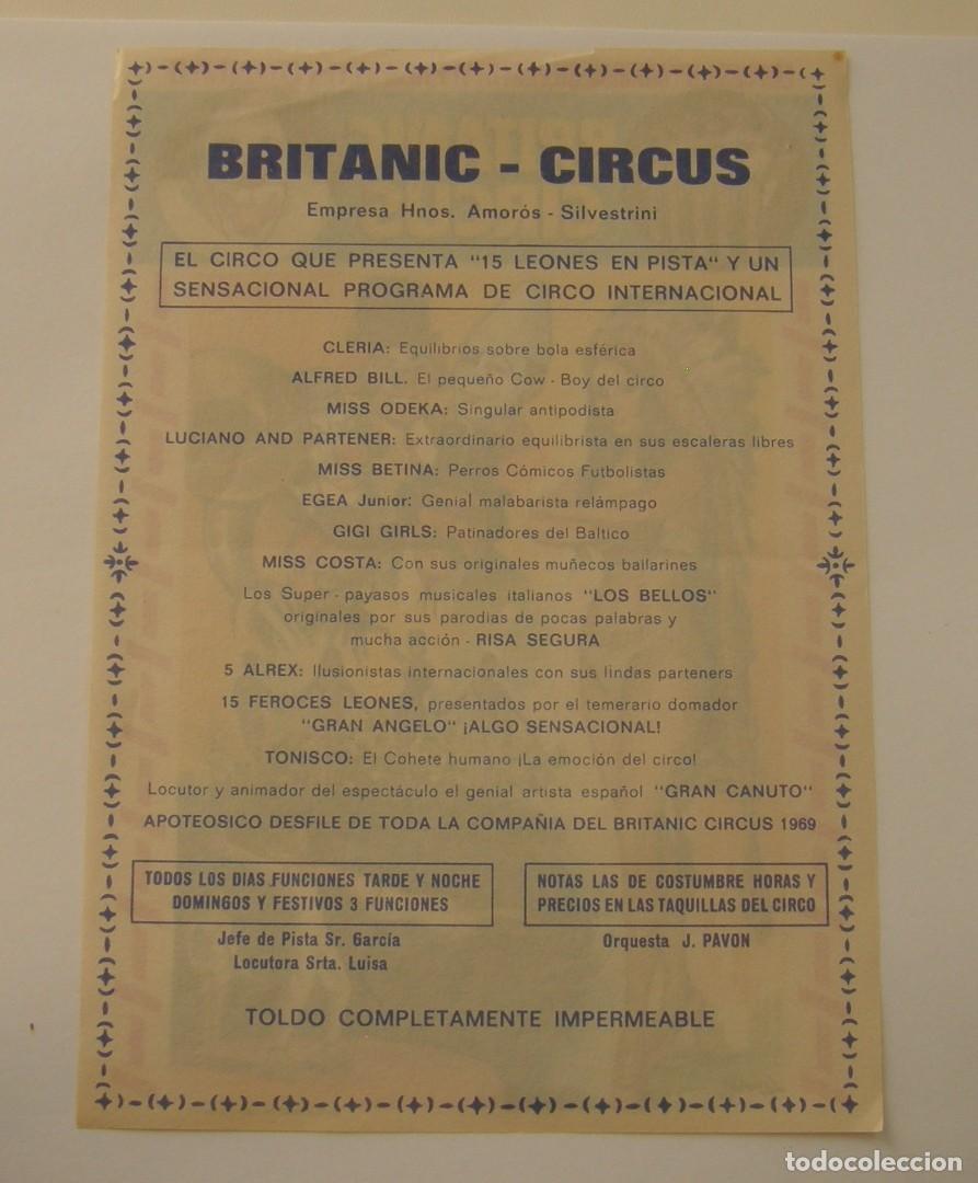 Coleccionismo de carteles: PROGRAMA BRITANIC CIRCUS 1969 - Foto 2