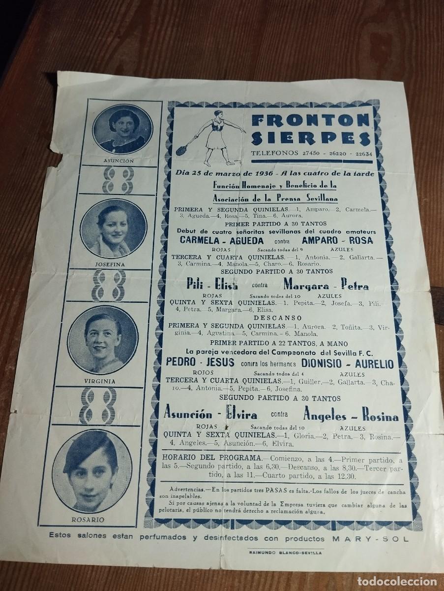 Coleccionismo de carteles: Front&oacute;n sierpes 1936 - Foto 1