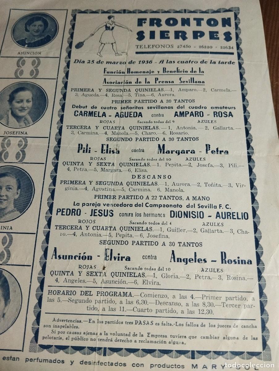 Coleccionismo de carteles: Front&oacute;n sierpes 1936 - Foto 2