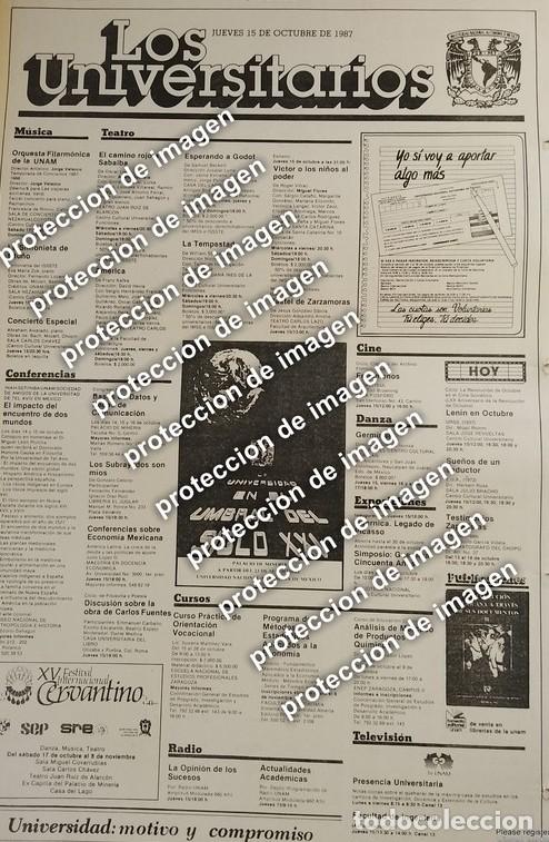 Poster collecting: CARTEL PUBLICITARIO VINTAGE, CARTELERA CULTURAL UNAM, LOS UNIVERSITARIOS OCT 1987 /ESCUELAS /2