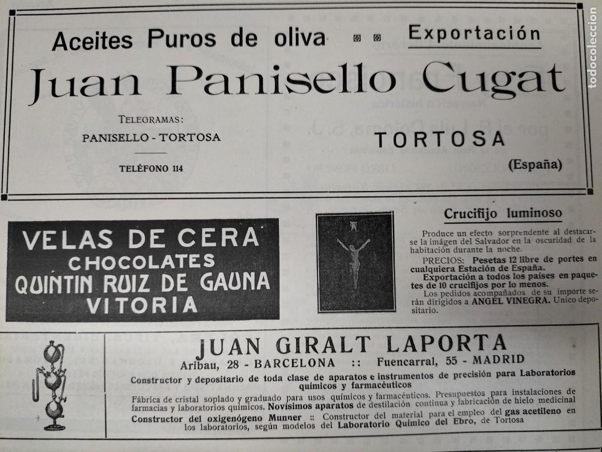 Coleccionismo de carteles: ACEITES PUROS DE OLIVA JUAN PANISELLO CUGAT TORTOSA HOJA REVISTA A&Ntilde;O 1914