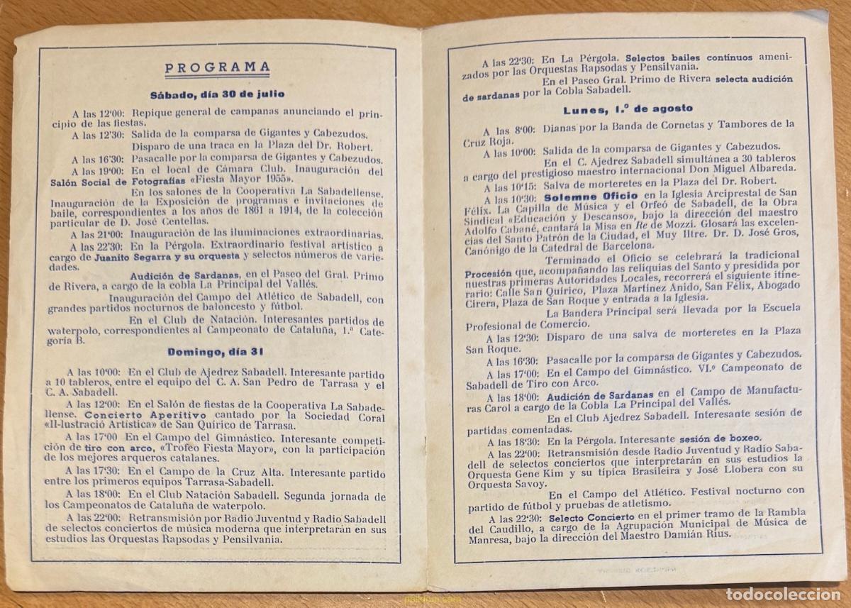 Coleccionismo de carteles: PROGRAMA FESTA MAJOR SABADELL 1955 - Foto 3
