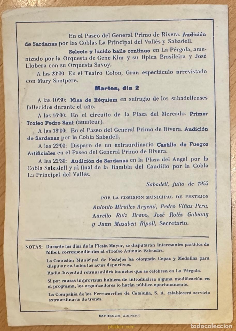 Coleccionismo de carteles: PROGRAMA FESTA MAJOR SABADELL 1955 - Foto 4