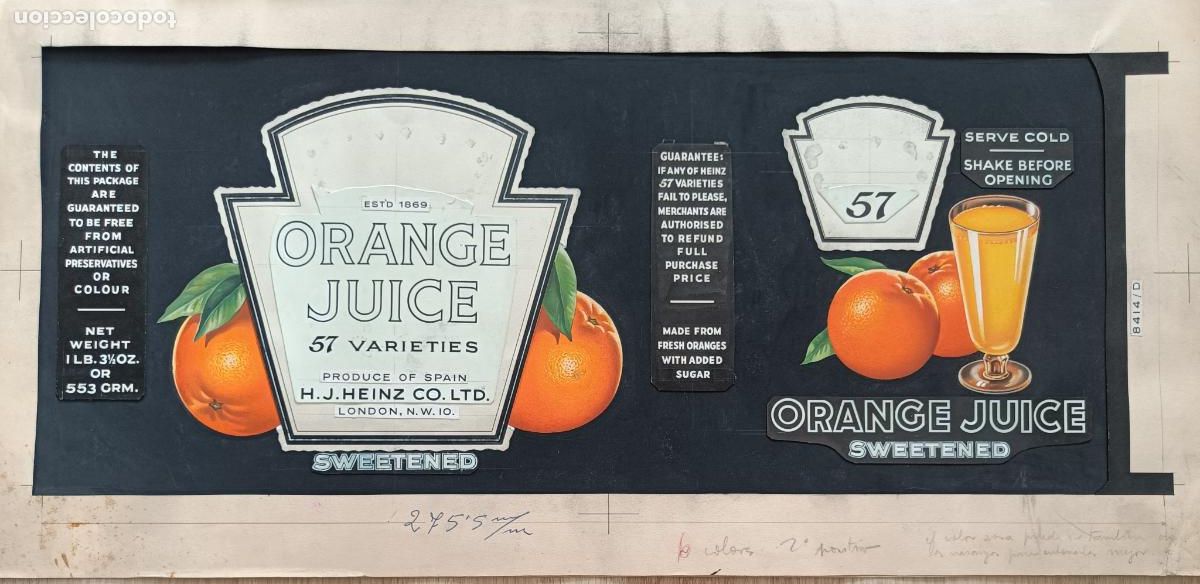 Coleccionismo de carteles: CARTEL ITO ETIQUETA NARANJAS ZUMO NARANJA LONDON PINTURA PINTADO A MANO E226