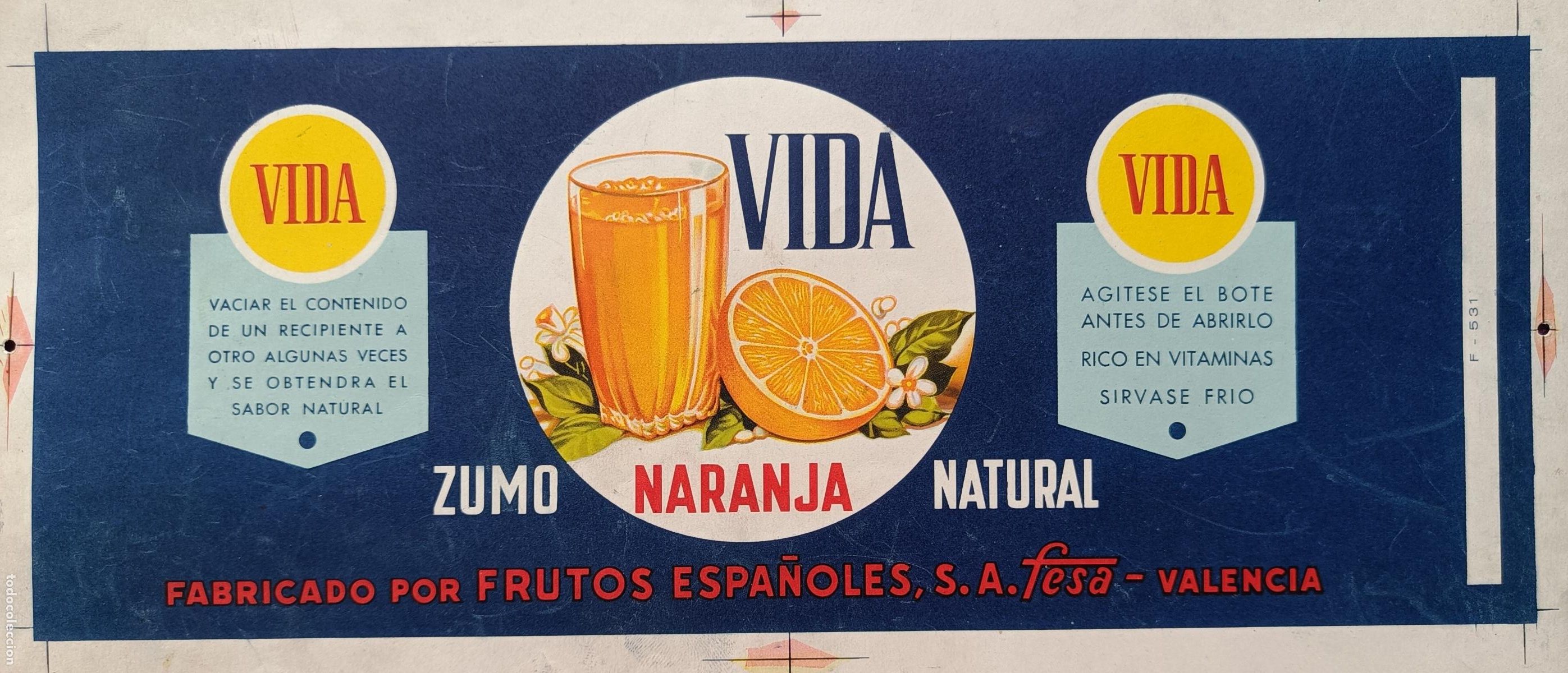 Coleccionismo de carteles: CARTEL ITO ETIQUETA PRUEBA DE IMPRENTA NARANJAS ZUMO NARANJA NATURAL VIDA EP115