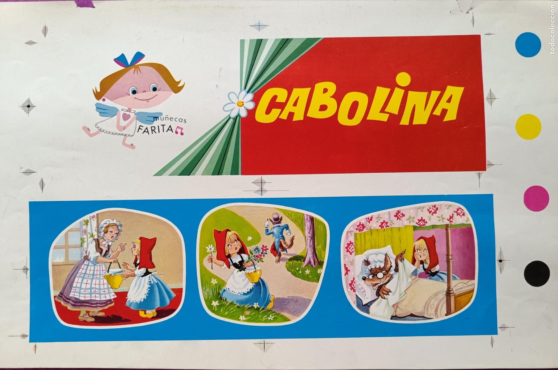 Collezionismo di affissi: CARTEL ITO ETIQUETA PRUEBA DE IMPRENTA MU&Ntilde;ECAS FARITA CABOLINA JUGUETES EP131