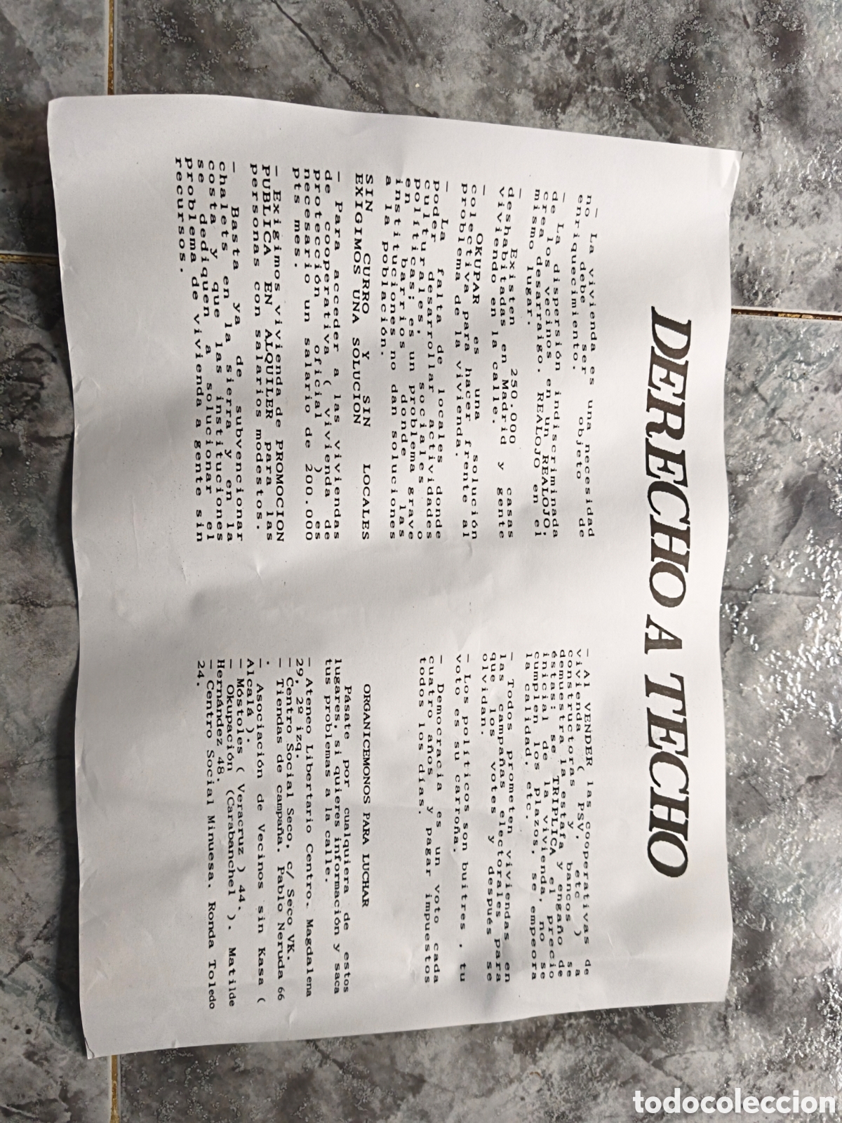 Collezionismo di affissi: Poster Derecho a techo