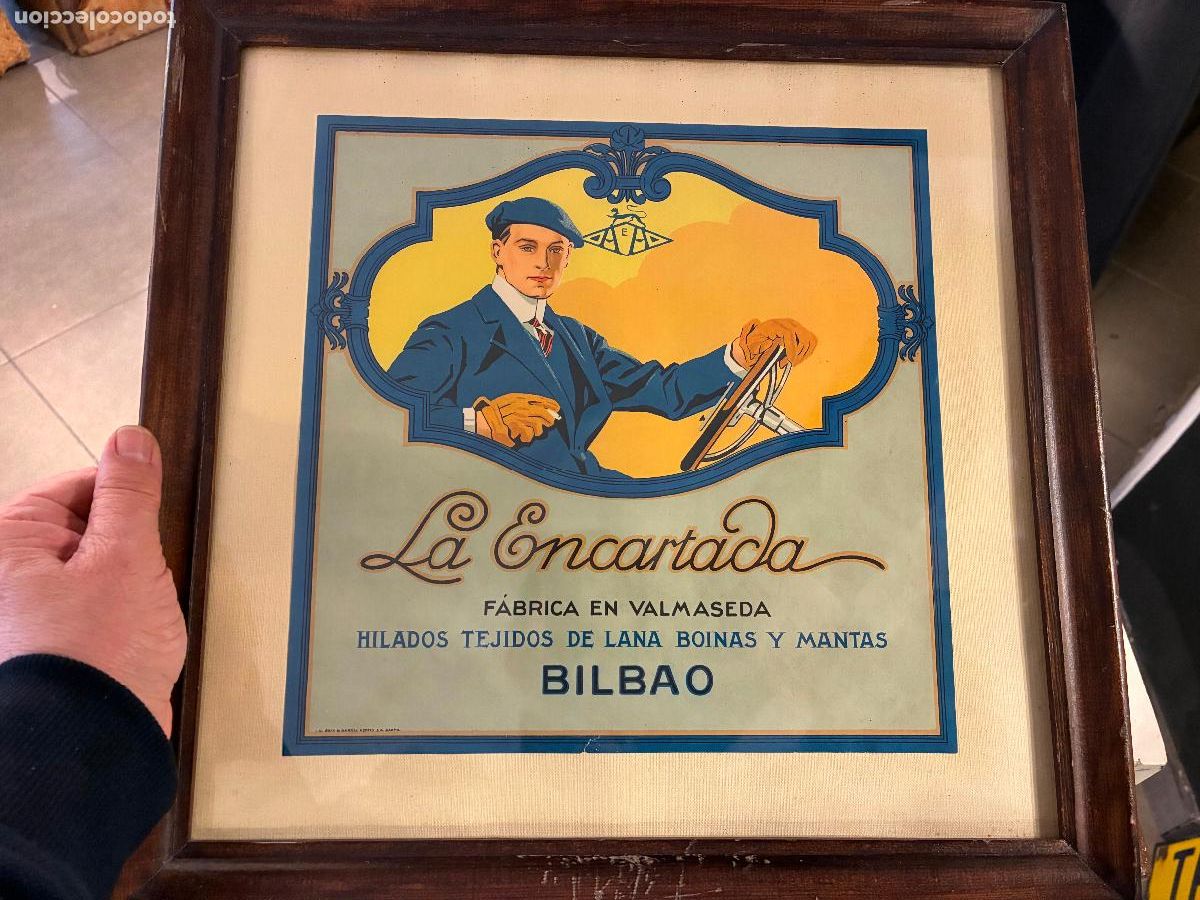 Collezionismo di affissi: Bilbao publicidad La Encartada f&aacute;brica en Valmaseda hilados,tejidos de lana boinas y mantas 27x27 cm