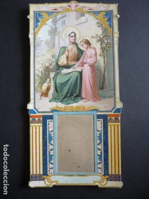 Coleccionismo de carteles: VIRGEN MARIA Y NI&Ntilde;O JESUS CARTEL CROMOLITOGRAFICO EN RELIEVE PARA TACO CALENDARIO 16 X 31 C