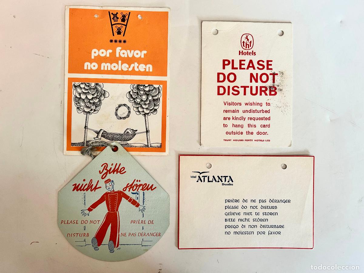 Coleccionismo de carteles: 4x NO MOLESTAR-HOTEL THF ATLANTA-ANTIGUO CARTEL PUERTA COLECCI&Oacute;N