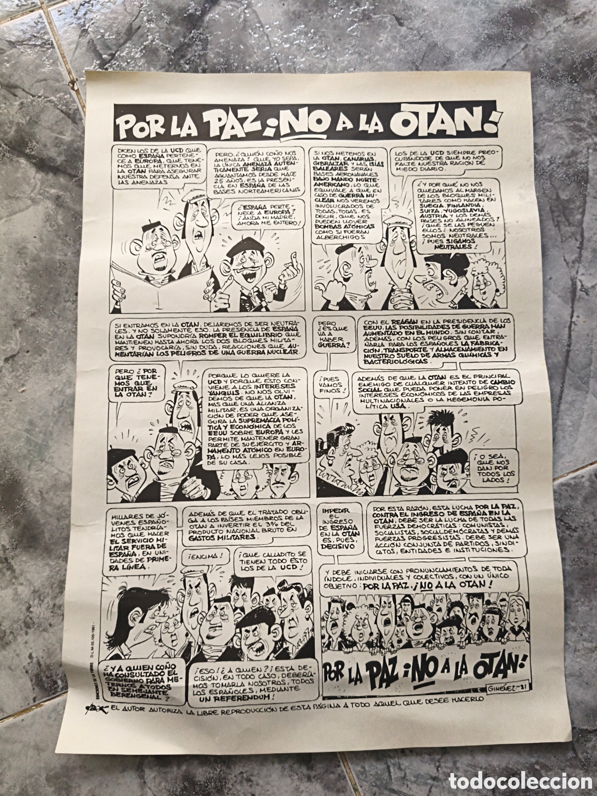 Collezionismo di affissi: Poster Por la Paz. No a la OTAN. Gim&eacute;nez