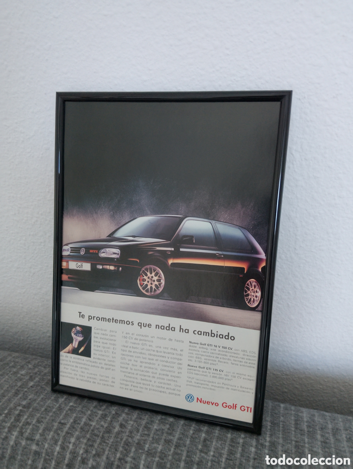 Coleccionismo de carteles: Volkswagen golf GTI anuncio vintage enmarcado