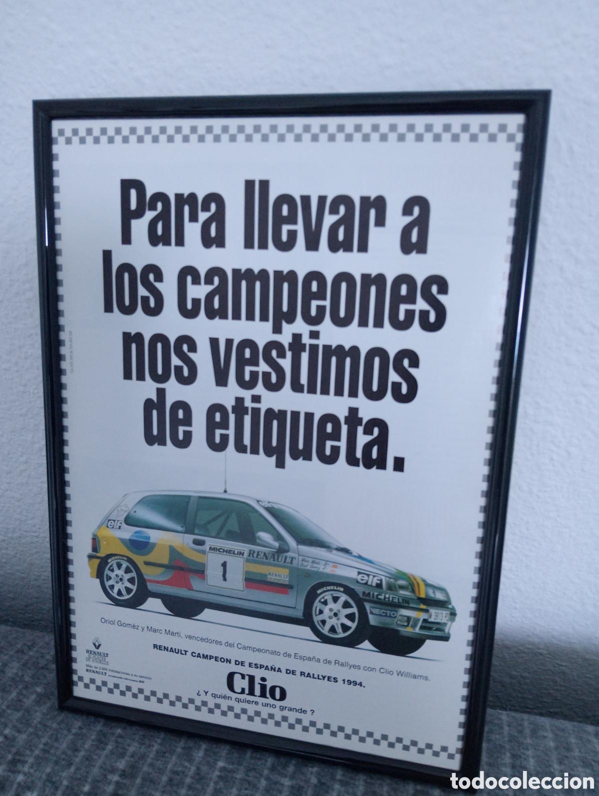Coleccionismo de carteles: Renault Clio Rally publicidad enmarcada vintage