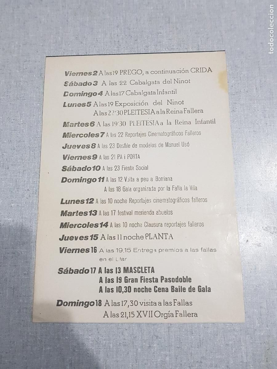 Coleccionismo de carteles: FALLES DE SAN JOSE BURRIANA - Foto 2