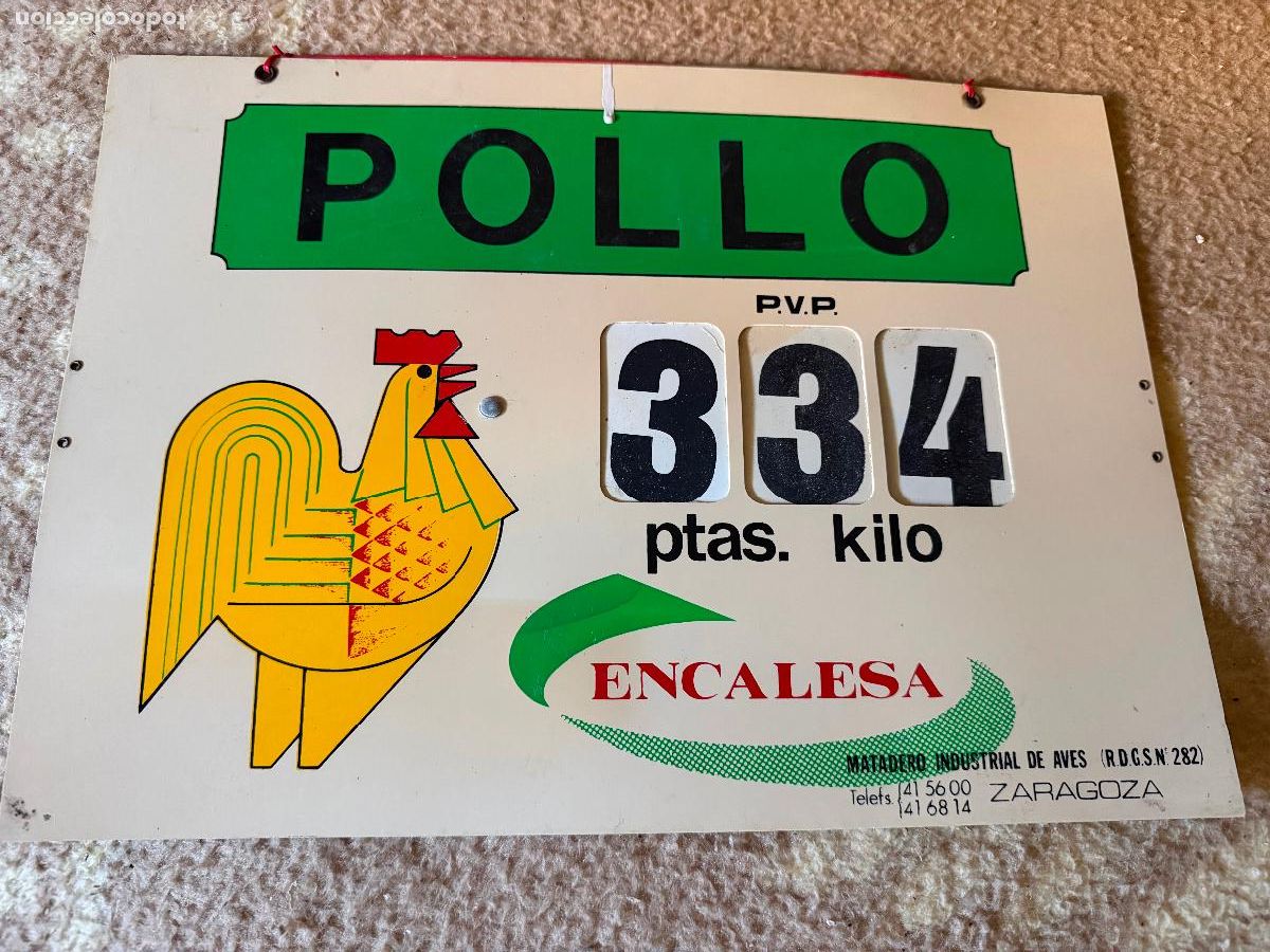 Coleccionismo de carteles: Cartel precio pollo encalesa Zaragoza
