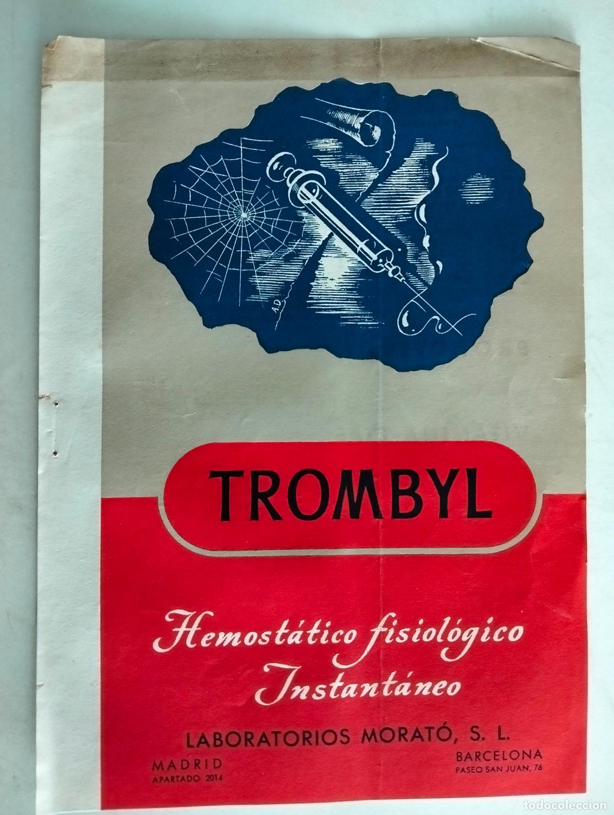 Coleccionismo de carteles: CARTEL FARMACIA TROMBYL HEMOSTATICO FISIOLOGICO, MEDIDAS 15 X 21,5 CM