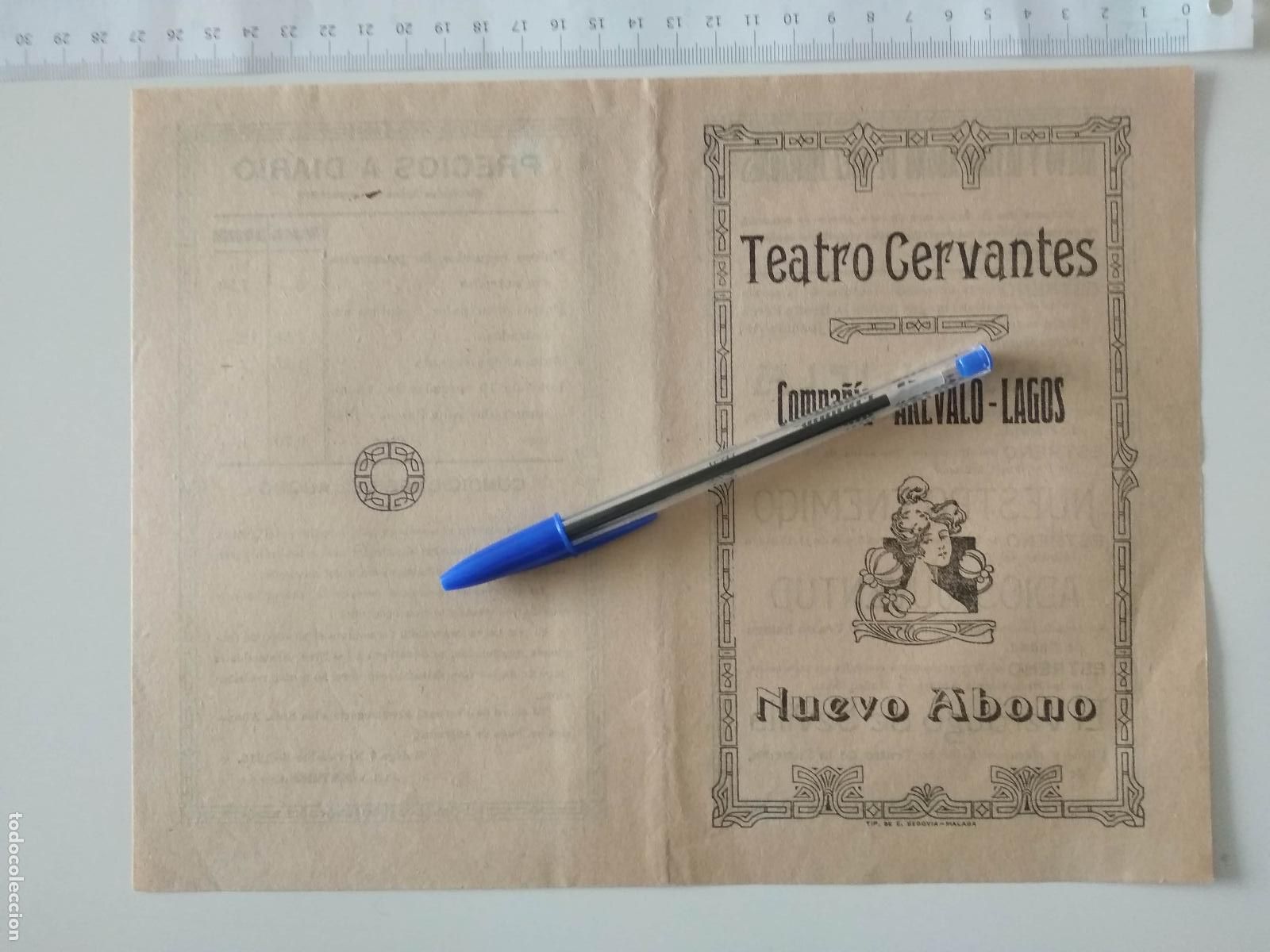 Coleccionismo de carteles: CARTEL TEATRO CERVANTES DE MALAGA 1915 COMPA&Ntilde;IA AREVALO LAGOS MARIANELA NUESTRO ENEMIGO ADIOS JUVENT