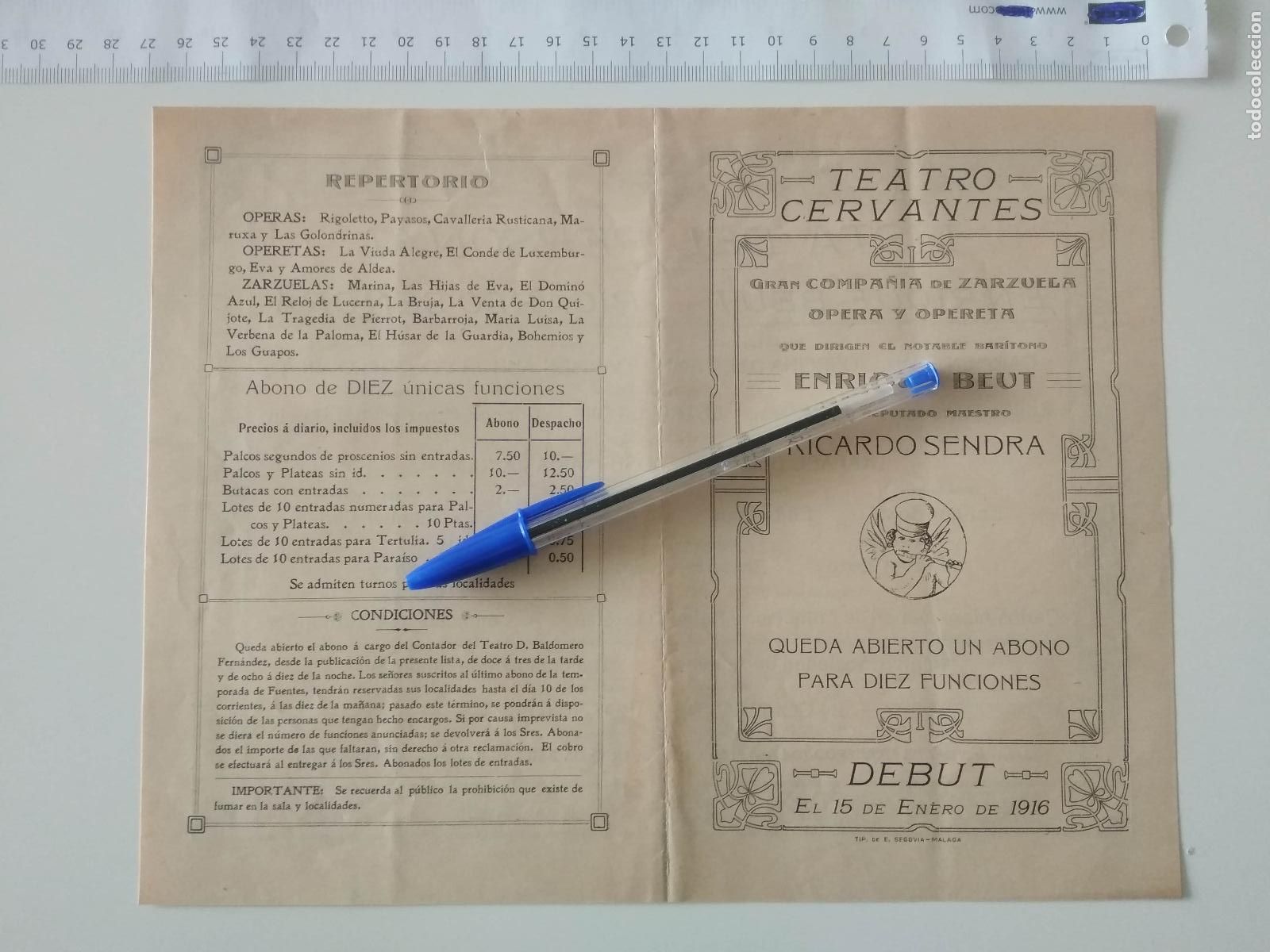 Coleccionismo de carteles: CARTEL TEATRO CERVANTES DE MALAGA 1915 COMPA&Ntilde;IA ENRIQUE BEUT RICARDO SENDRA CARMEN SANZ BEZARES