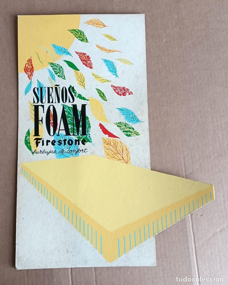 Coleccionismo de carteles: Propaganda cart&oacute;n con b&iacute;pede SUE&Ntilde;OS FOAM FIRESTONE burbujas de confort