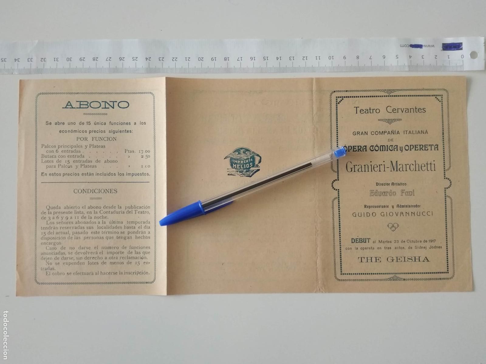Coleccionismo de carteles: CARTEL TEATRO CERVANTES DE MALAGA 1917 COMPA&Ntilde;IA ANTONIA GRANIERI MARCHETTI EDUARDO FAVI GIOVANNUCCI